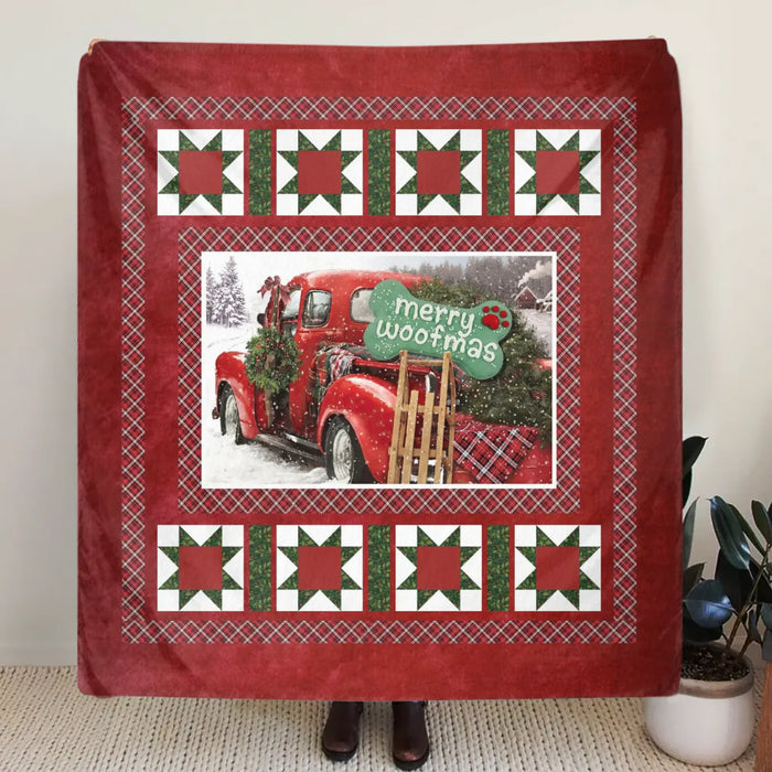 Personalized Dog Photo Fleece Throw Blanket/ Quilt - Merry Woofmas - Christmas Gift for Dog Lover with 8 Photos