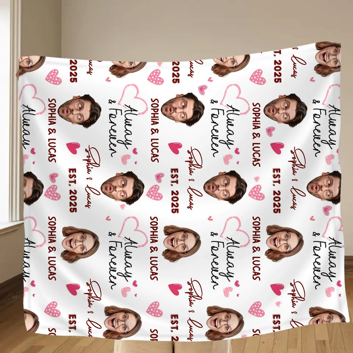 Personalized Couple Face Blanket - Add Your Faces, Names & Anniversary Year - Cute & Fun Valentine’s Gift