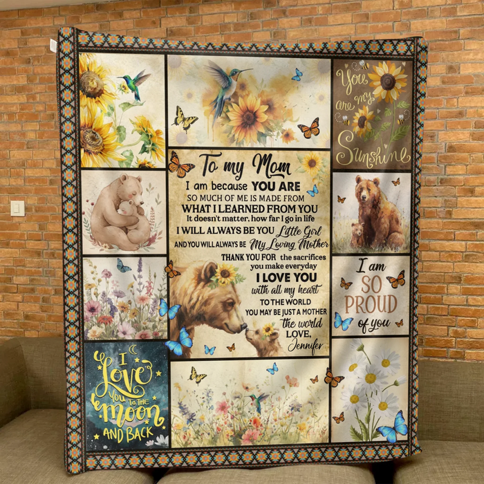 Personalized To My Mom Fleece Throw Blanket/ Quilt - Gift Idea To My Mom - You Are My Sunshine - Heartfelt Mother’s Day or Birthday Gift