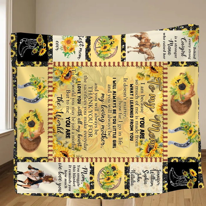 Personalized To My Mom Sunflower Fleece Throw Blanket/ Quilt – Cowgirl Theme with Up to 5 Kids’ Names – Heartfelt Mother’s Day or Birthday Gift