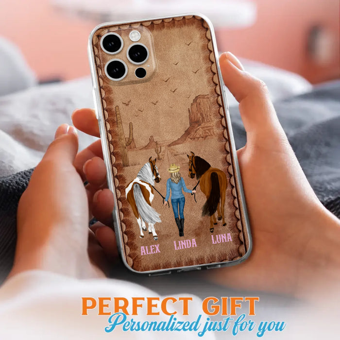Personalized Cowgirl Phone Case For iPhone/ Samsung - Custom Names & Horses - Gift Idea For Horse Lover