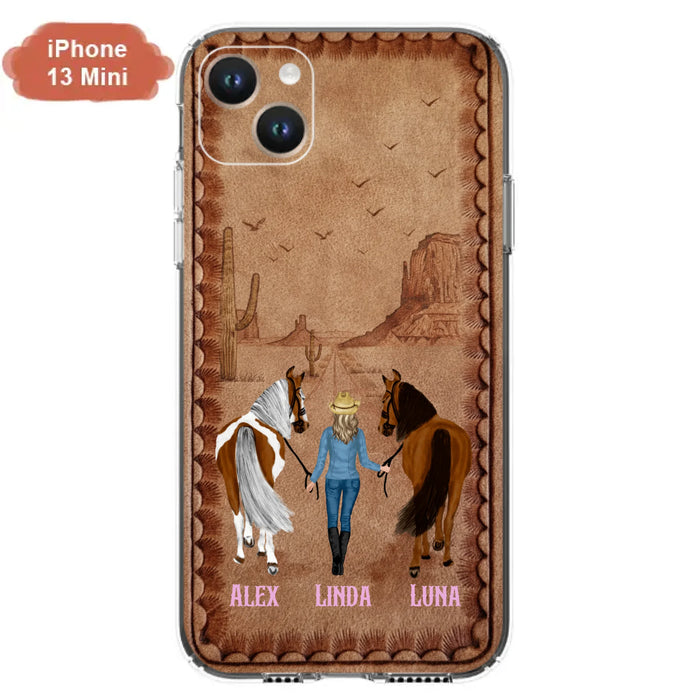 Personalized Cowgirl Phone Case For iPhone/ Samsung - Custom Names & Horses - Gift Idea For Horse Lover