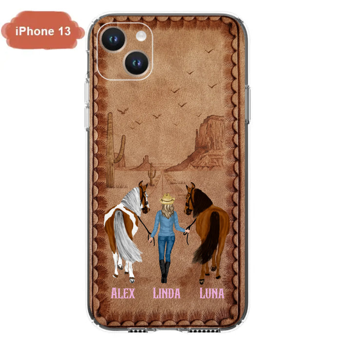 Personalized Cowgirl Phone Case For iPhone/ Samsung - Custom Names & Horses - Gift Idea For Horse Lover