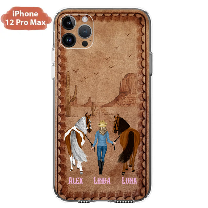 Personalized Cowgirl Phone Case For iPhone/ Samsung - Custom Names & Horses - Gift Idea For Horse Lover