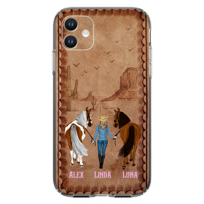 Personalized Cowgirl Phone Case For iPhone/ Samsung - Custom Names & Horses - Gift Idea For Horse Lover
