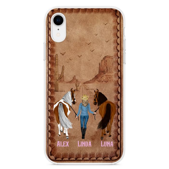 Personalized Cowgirl Phone Case For iPhone/ Samsung - Custom Names & Horses - Gift Idea For Horse Lover