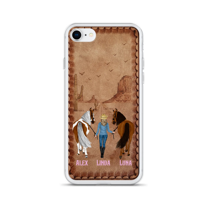 Personalized Cowgirl Phone Case For iPhone/ Samsung - Custom Names & Horses - Gift Idea For Horse Lover