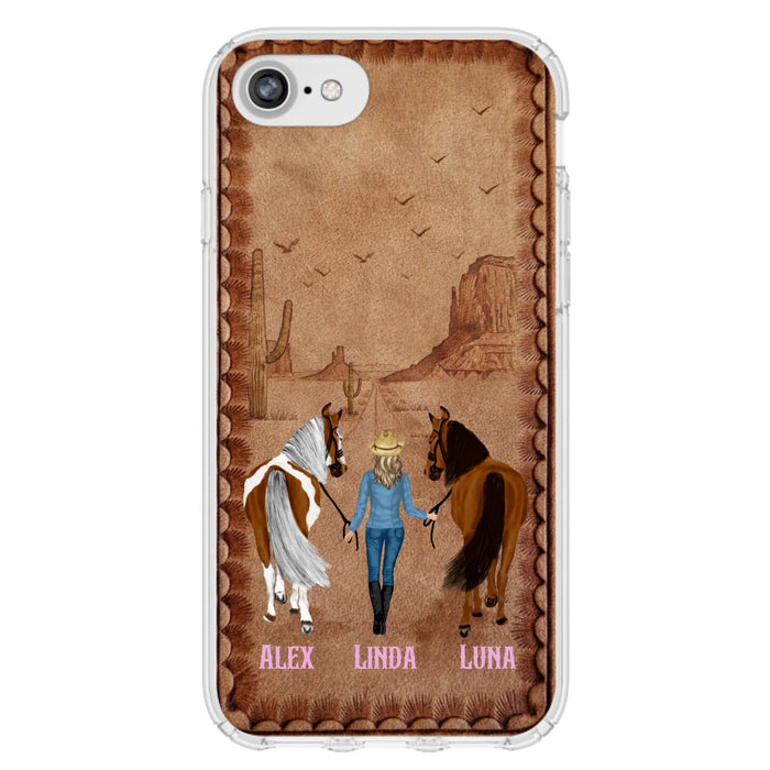Personalized Cowgirl Phone Case For iPhone/ Samsung - Custom Names & Horses - Gift Idea For Horse Lover