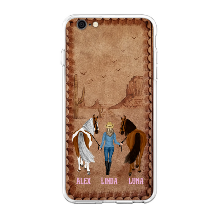 Personalized Cowgirl Phone Case For iPhone/ Samsung - Custom Names & Horses - Gift Idea For Horse Lover