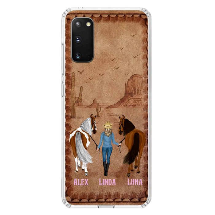Personalized Cowgirl Phone Case For iPhone/ Samsung - Custom Names & Horses - Gift Idea For Horse Lover