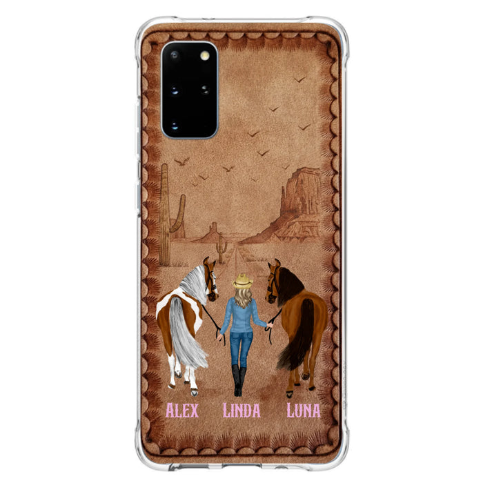 Personalized Cowgirl Phone Case For iPhone/ Samsung - Custom Names & Horses - Gift Idea For Horse Lover