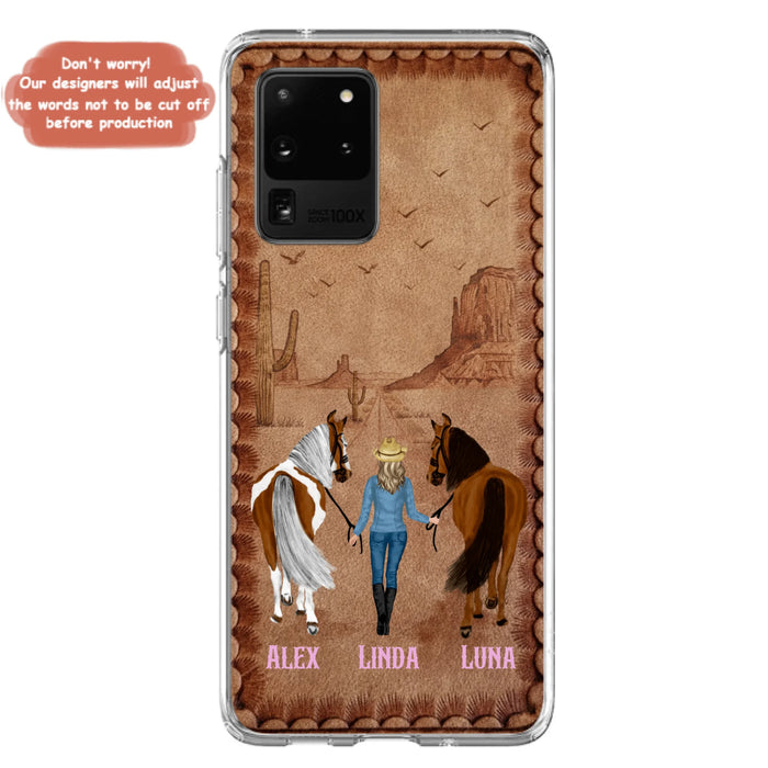 Personalized Cowgirl Phone Case For iPhone/ Samsung - Custom Names & Horses - Gift Idea For Horse Lover
