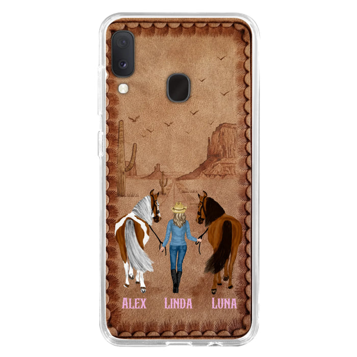 Personalized Cowgirl Phone Case For iPhone/ Samsung - Custom Names & Horses - Gift Idea For Horse Lover