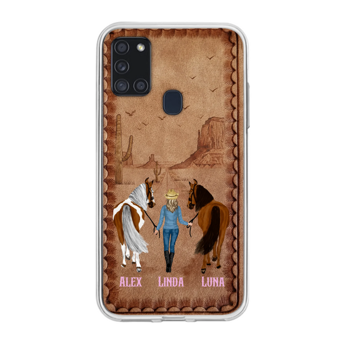 Personalized Cowgirl Phone Case For iPhone/ Samsung - Custom Names & Horses - Gift Idea For Horse Lover
