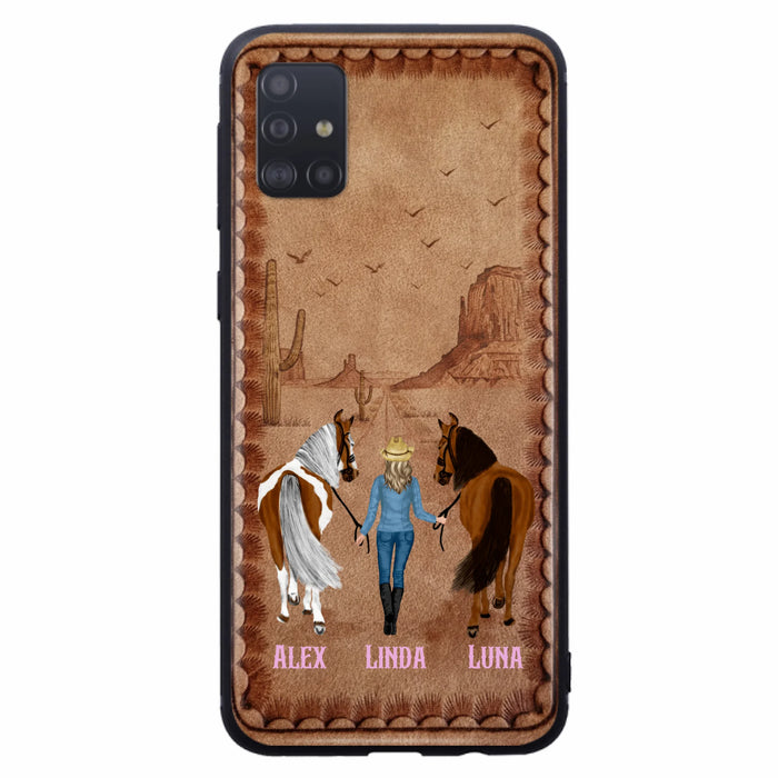Personalized Cowgirl Phone Case For iPhone/ Samsung - Custom Names & Horses - Gift Idea For Horse Lover