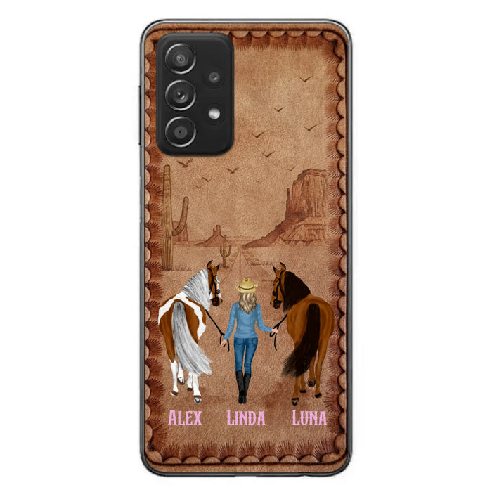Personalized Cowgirl Phone Case For iPhone/ Samsung - Custom Names & Horses - Gift Idea For Horse Lover