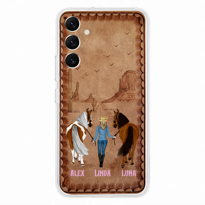 Personalized Cowgirl Phone Case For iPhone/ Samsung - Custom Names & Horses - Gift Idea For Horse Lover