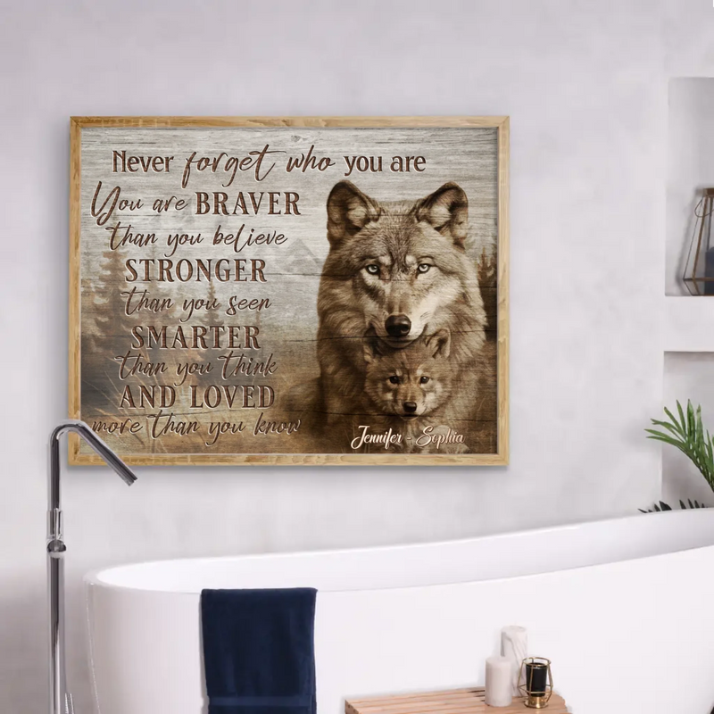 Personalized Wolf Parent & Child Poster - “Never Forget Who You Are” - Custom Names, Inspirational Gift for Daughter or Son