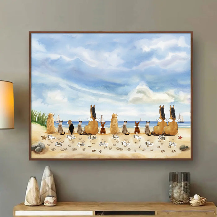 Personalized Pet At The Beach Poster - Gift Idea For Dog/ Cat/ Rabbit/ Horse Lovers with up to 12 Pets - Home Decor Gift