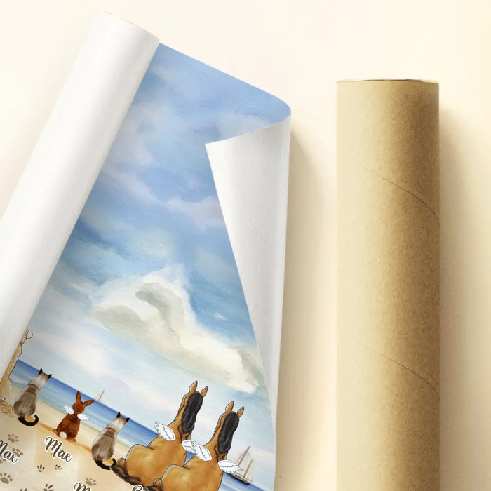 Personalized Pet At The Beach Poster - Gift Idea For Dog/ Cat/ Rabbit/ Horse Lovers with up to 12 Pets - Home Decor Gift