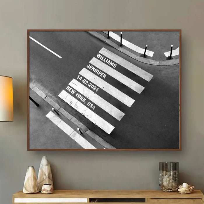 Personalized Crosswalk Street Poster – Custom Names, Date & Location – Unique Anniversary Gift, Wedding Gift, Valentine’s Day