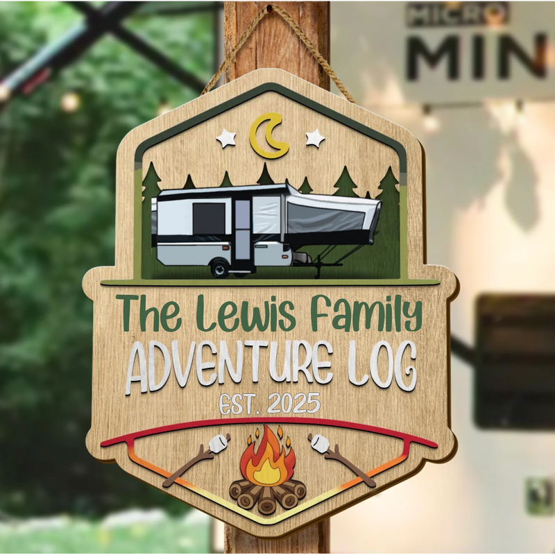 Personalized Camping Wooden Sign – Custom Family Name RV & Campfire – Rustic Outdoor Decor for Camper, RV Lovers, Family Camping Gift
