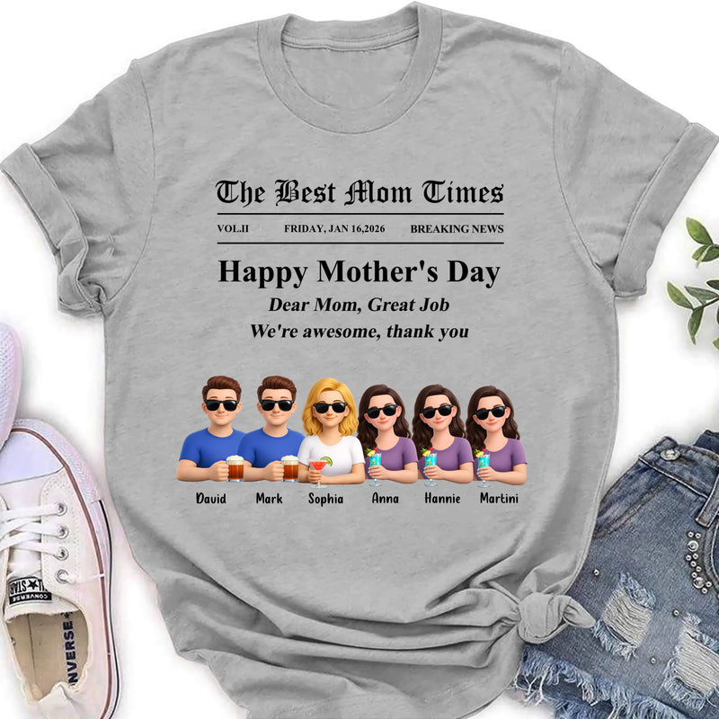 Personalized Mother’s Day Newspaper Shirt/ Hoodie – The Best Mom Times Family – Custom Mom with up to 5 Kids – Funny Thank You Mom Gift for Mother’s Day, Birthday & Family Anniversary