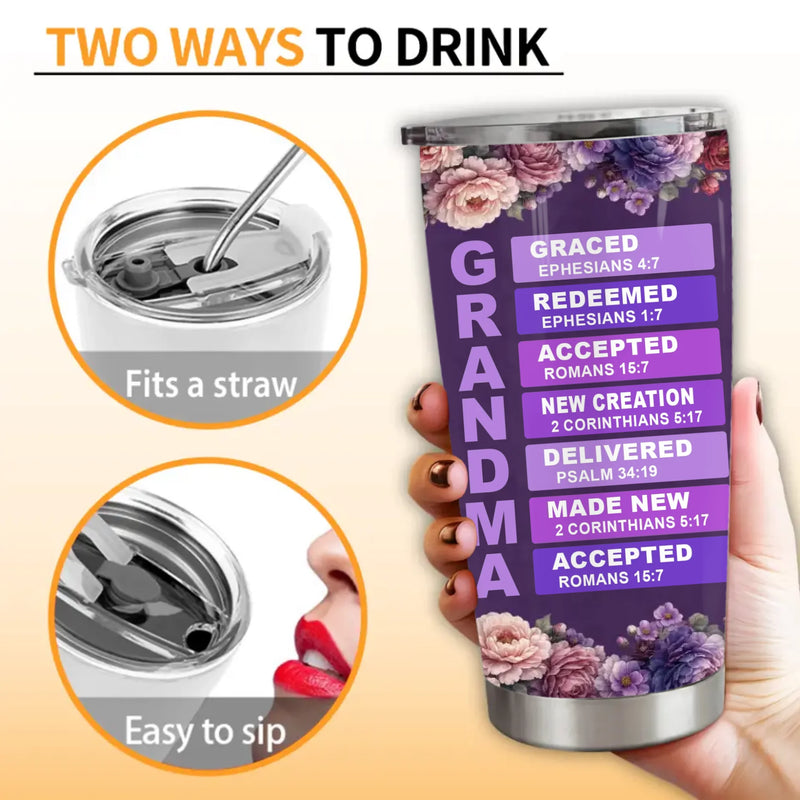 Personalized Christian Grandma Tumbler – “GRANDMA: Graced, Redeemed, Accepted” with up to 8 Kids – Faith Mother’s Day, Birthday or Christmas Gift