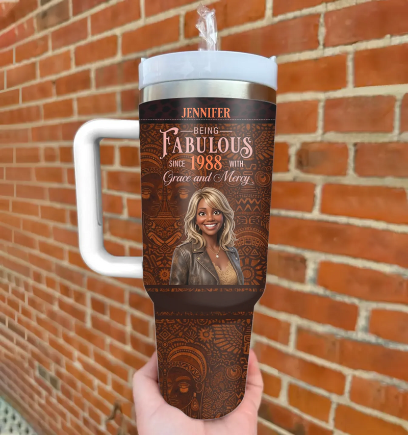 Personalized Mom Tumbler 40oz - Mother's Day Gift Idea For Mom/ Grandma - Being Fabulous Since 1988 with Grace and Mercy