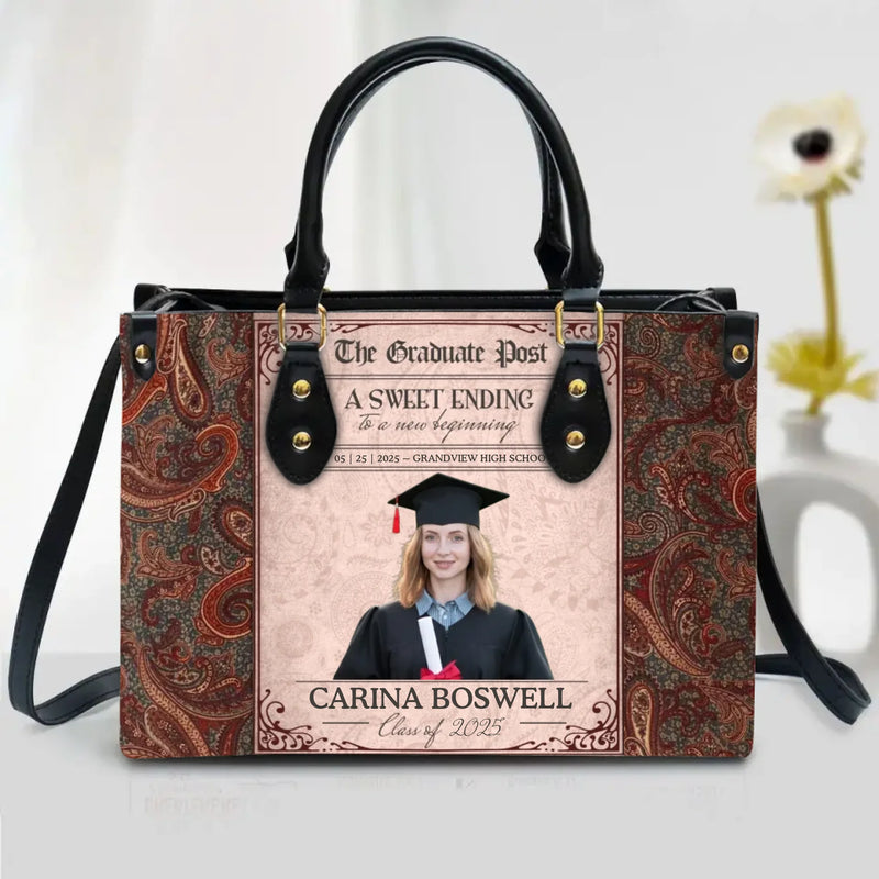 Personalized Graduation PU Leather Handbag with Long Straps – Custom Photo & Name – Unique Graduation Gift for Daughter, Graduate or Student