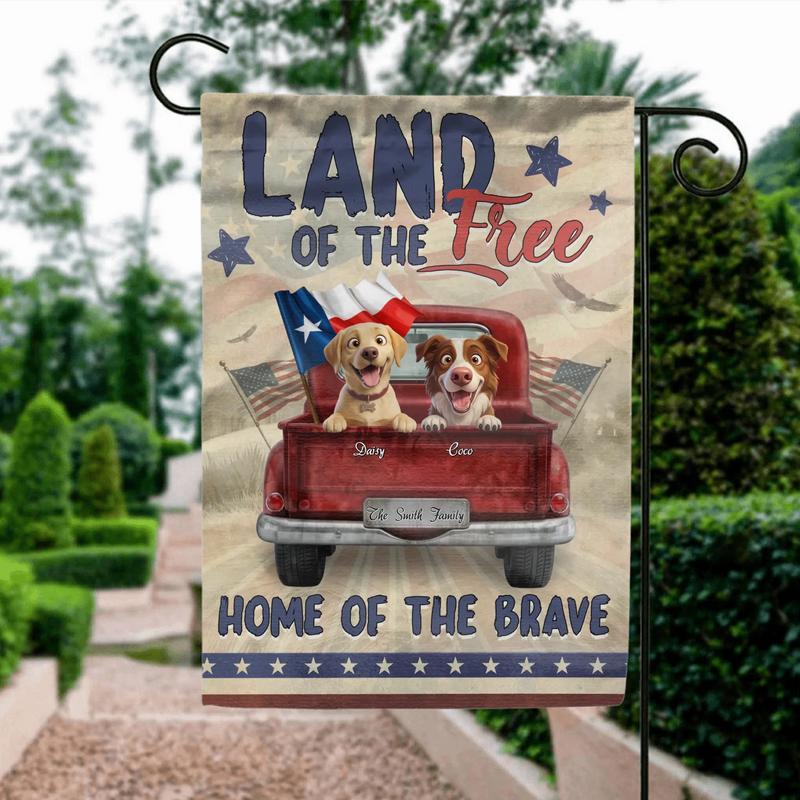 Personalized Dog Garden Flag - Upload Dog Photos with up to 7 Dogs - Home Of The Brave - Custom Dog Lover Patriotic Yard Decor