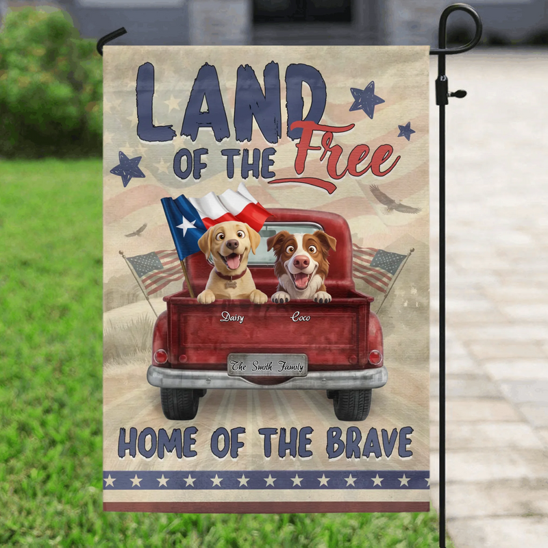 Personalized Dog Garden Flag - Upload Dog Photos with up to 7 Dogs - Home Of The Brave - Custom Dog Lover Patriotic Yard Decor