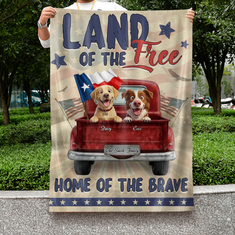 Personalized Dog Garden Flag - Upload Dog Photos with up to 7 Dogs - Home Of The Brave - Custom Dog Lover Patriotic Yard Decor