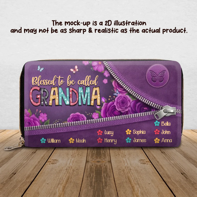 Personalized Grandma Long Wallet - Mother's Gift Idea with up to 9 Kids - Blessed To Be Called Grandma