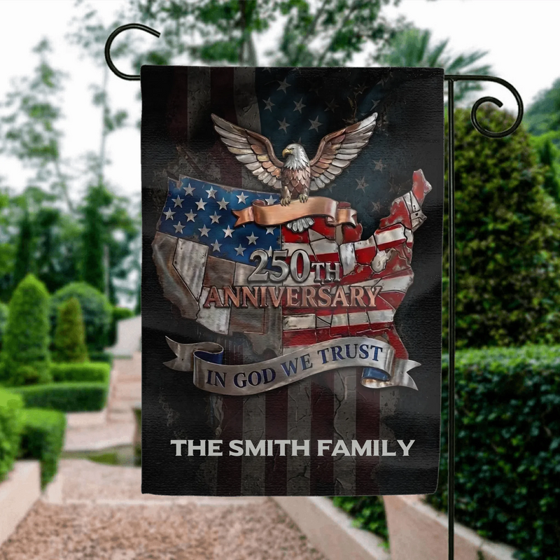 Personalized USA Eagle Garden Flag – 250th Anniversary American Flag Map Design, Custom Family Name Patriotic Yard Decor