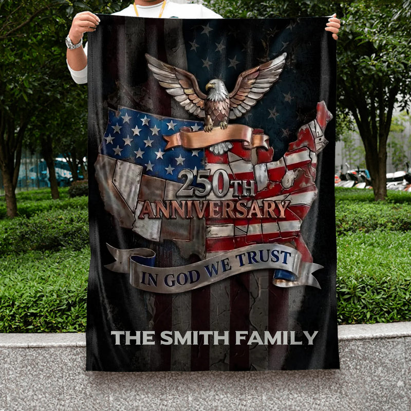 Personalized USA Eagle Garden Flag – 250th Anniversary American Flag Map Design, Custom Family Name Patriotic Yard Decor