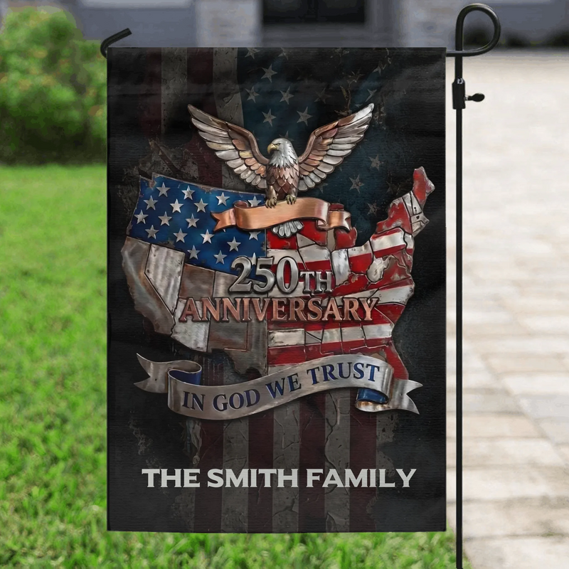 Personalized USA Eagle Garden Flag – 250th Anniversary American Flag Map Design, Custom Family Name Patriotic Yard Decor