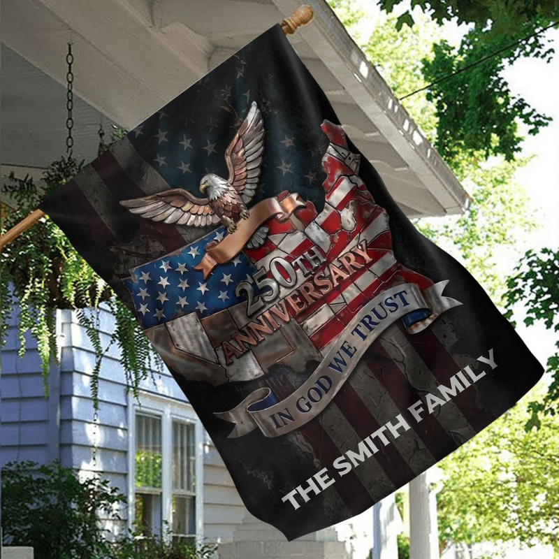 Personalized USA Eagle Garden Flag – 250th Anniversary American Flag Map Design, Custom Family Name Patriotic Yard Decor