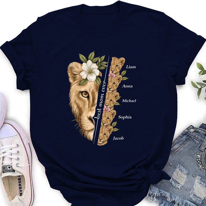 Personalized Lion Mom Shirt/ Hoodie with Kids Names – Best Mom Ever Custom Family Shirt, Mother’s Day Gift for Mom from Children with up to 5 Kids