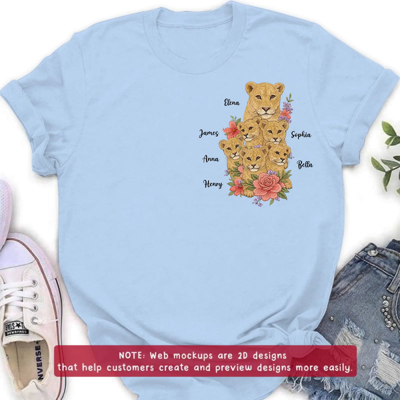 Personalized Lion Mom Embroidered Shirt/ Hoodie - Custom Floral Lion Family Meaningful Mother’s Day Gift for Mom with up to 5 Kids