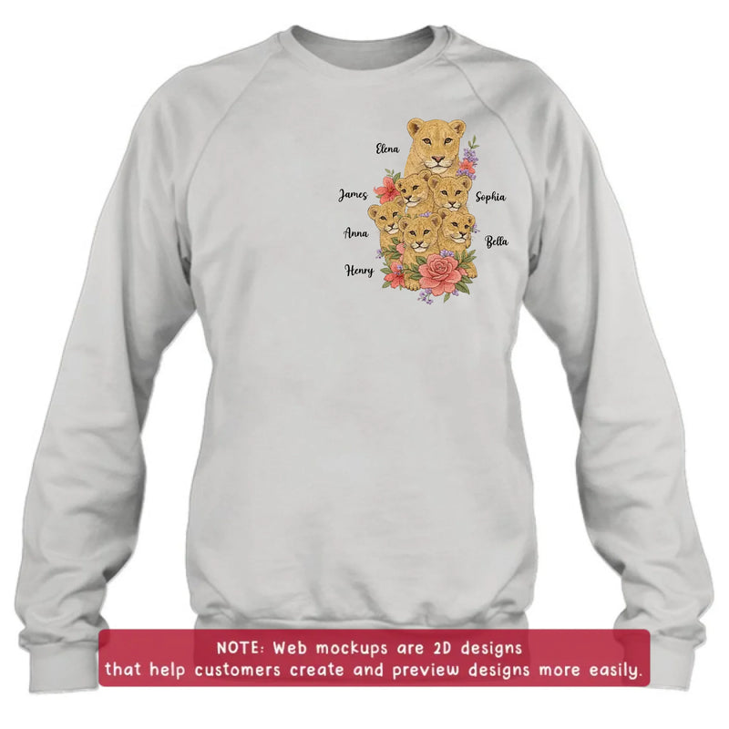 Personalized Lion Mom Embroidered Shirt/ Hoodie - Custom Floral Lion Family Meaningful Mother’s Day Gift for Mom with up to 5 Kids