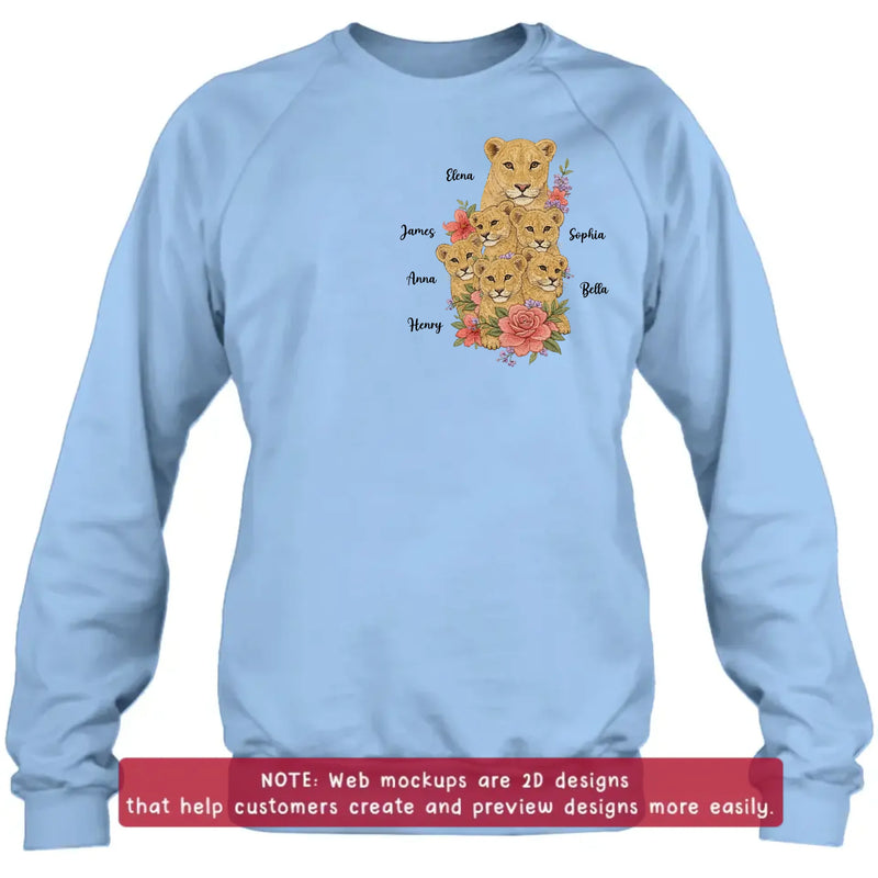Personalized Lion Mom Embroidered Shirt/ Hoodie - Custom Floral Lion Family Meaningful Mother’s Day Gift for Mom with up to 5 Kids