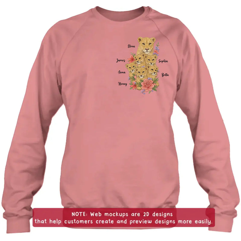 Personalized Lion Mom Embroidered Shirt/ Hoodie - Custom Floral Lion Family Meaningful Mother’s Day Gift for Mom with up to 5 Kids