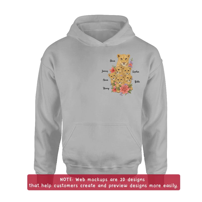 Personalized Lion Mom Embroidered Shirt/ Hoodie - Custom Floral Lion Family Meaningful Mother’s Day Gift for Mom with up to 5 Kids