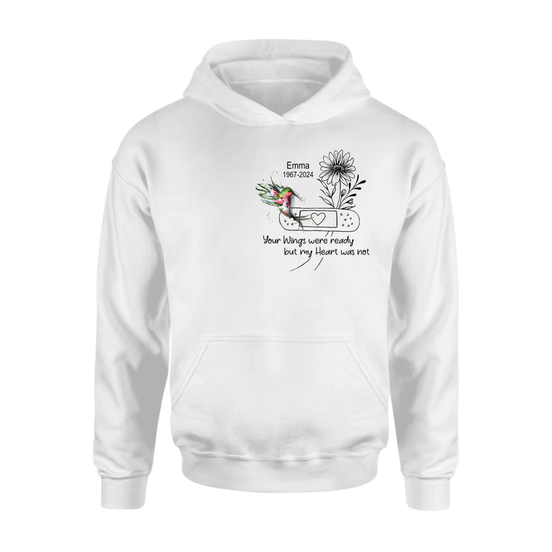 Personalized Memorial Hummingbird Unisex T-shirt/Long Sleeve/Sweatshirt/Hoodie - Memorial Gift Idea - Your Wings Were Ready But My Heart Was Not