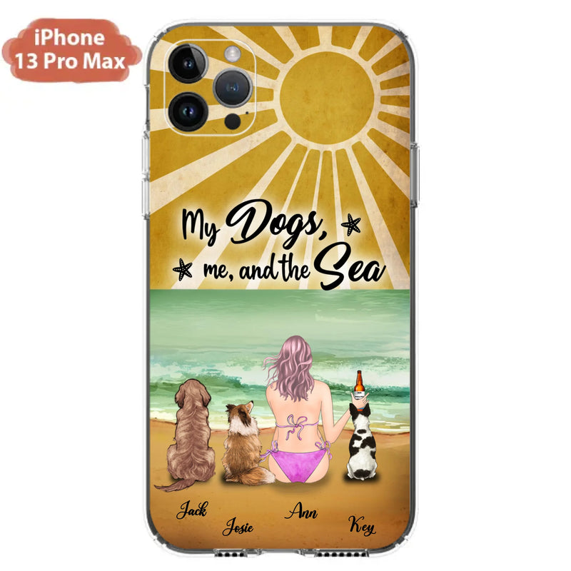 Custom Personalized Dog Mom Phone Case - Gifts For Dog Lovers With Upto 3 Dogs - My Dogs,Me And The Sea