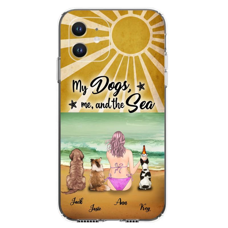 Custom Personalized Dog Mom Phone Case - Gifts For Dog Lovers With Upto 3 Dogs - My Dogs,Me And The Sea