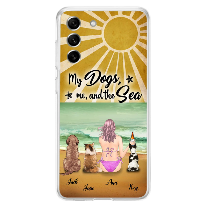 Custom Personalized Dog Mom Phone Case - Gifts For Dog Lovers With Upto 3 Dogs - My Dogs,Me And The Sea