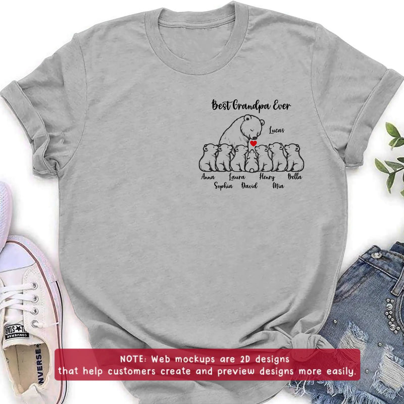 Personalized Best Grandpa Ever Embroidered Shirt/ Hoodie – Custom Grandpa & Grandkids Bear Family Tee with up to 7 Kids