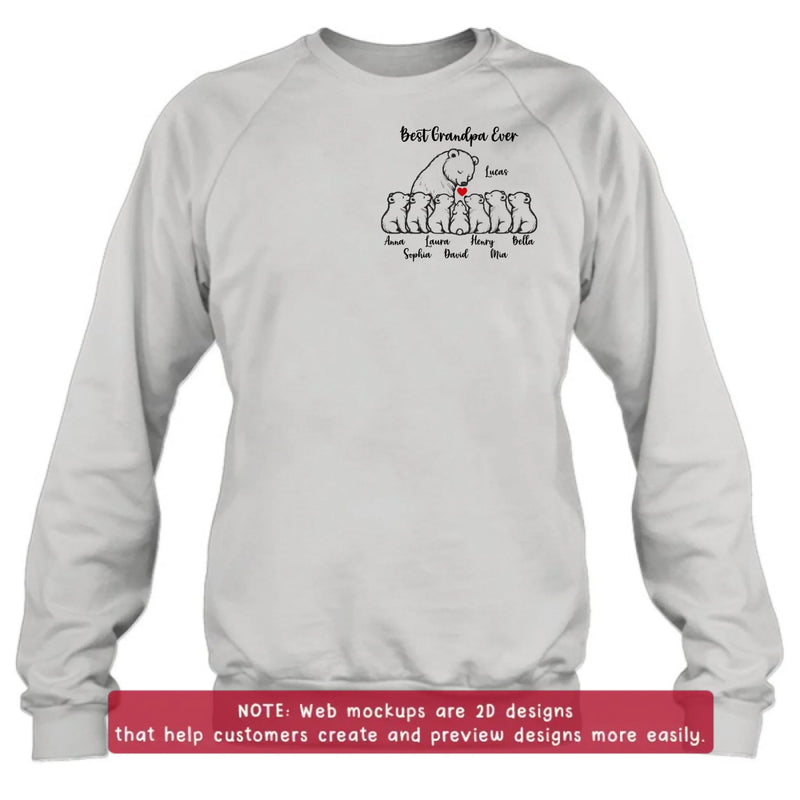 Personalized Best Grandpa Ever Embroidered Shirt/ Hoodie – Custom Grandpa & Grandkids Bear Family Tee with up to 7 Kids